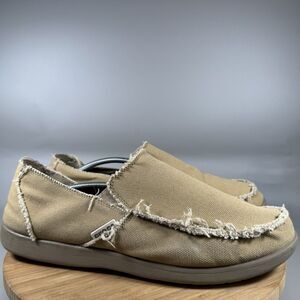 Crocs Mens Santa Cruz 10128 Khaki Tan Canvas Moc Boat Loafer Slip On Shoes Sz 15